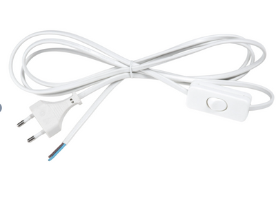 Pistiku ja lülitiga juhe 2,5m valge 2x0,75mm2