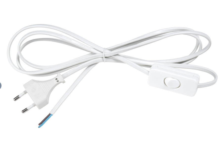 Pistiku ja lülitiga juhe 2,5m valge 2x0,75mm2