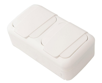 Pistikupesa 2-ne pinnapealne, valge IP44