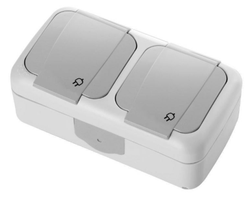 Pistikupesa 2-ne pinnapealne, hall IP54