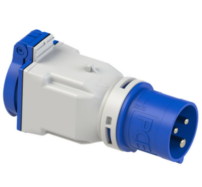 Jõupistik+pesa 16A Schuko IP44 sinine/hall 3PIN