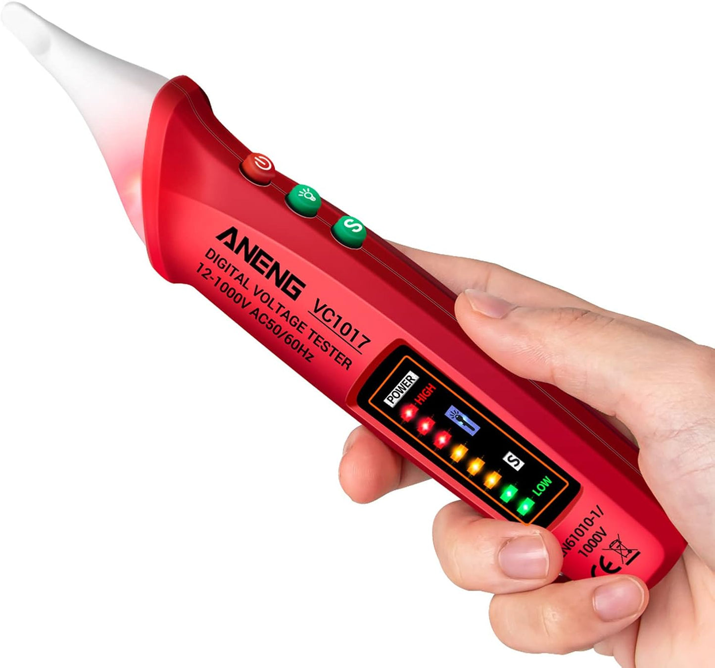 Kontaktivaba pingetester 12–1000 V AC, LED-taskulambiga