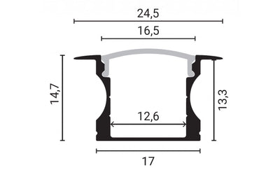 LED alumiiniumprofiil süv. 24,5x14,7 2m hall IP20