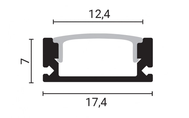 LED alumiiniumprofiil pp 17,4x7 2m must, piimjas kate IP20