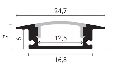 LED alumiiniumprofiil süv. 24,7x7 2m hall IP20