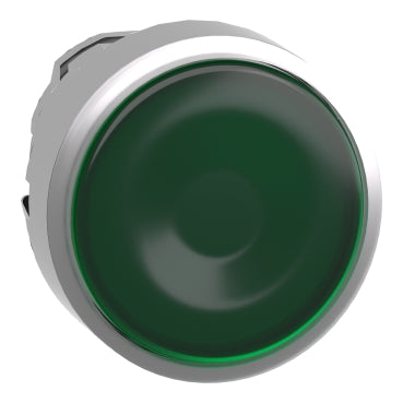 Pea valgustatud nupu jaoks, Harmony XB4, metall, roheline loputus, 22mm, universaalne LED, vedrutagastus, plaaniobjektiiv