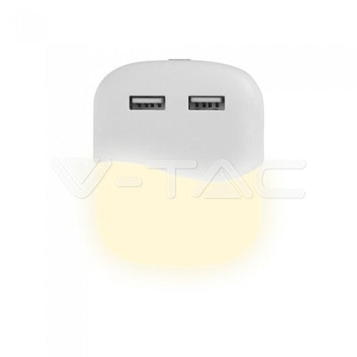 Öövalgusti LED 0,45W 10 lm 3000K 230V IP20 hämarusanduriga 2×USB valge 72×59×58 mm