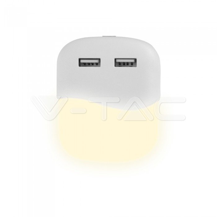 Öövalgusti LED 0,45W 10 lm 3000K 230V IP20 hämarusanduriga 2×USB valge 72×59×58 mm