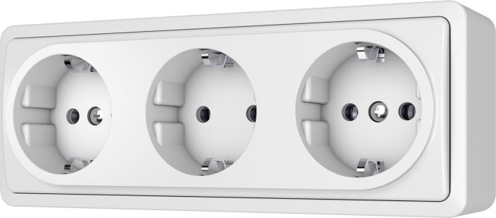 Pistikupesa maandusega 3ne pinnapealne, valge