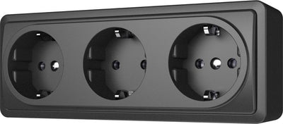 Pistikupesa maandusega 3-ne pinnapealne, must