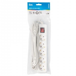 Pikendusjuhe 5m 5pesa+lüliti IP20 valge