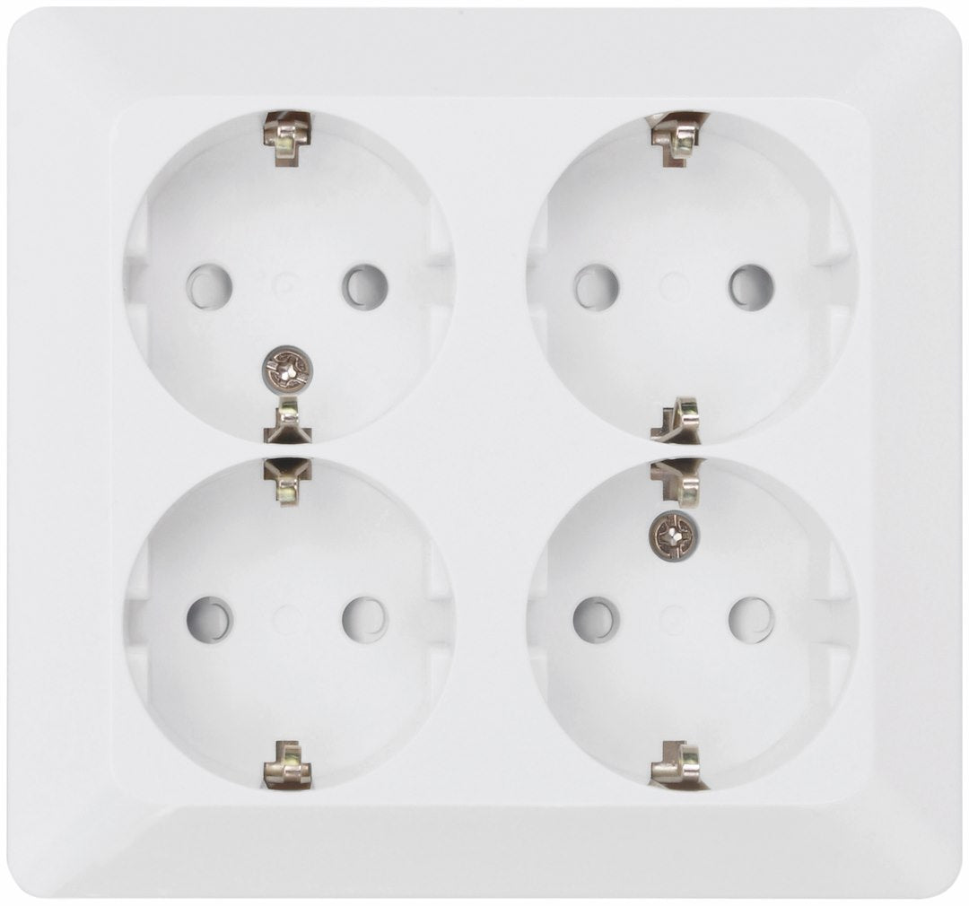 Pistikupesa maandusega 4-ne pinnapealne, kandiline valge