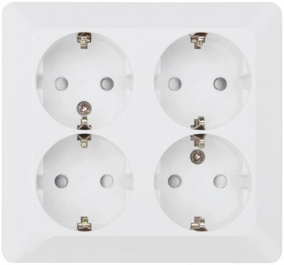 Pistikupesa maandusega 4-ne pinnapealne, kandiline valge