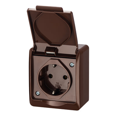 Pistikupesa 1-ne IP44 pruun, pinnapealne, HERMES