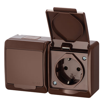 Pistikupesa 2-ne IP44 pruun, pinnapealne, HERMES