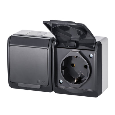 Pistikupesa 2-ne IP44 must/hall, pinnapealne, HERMES