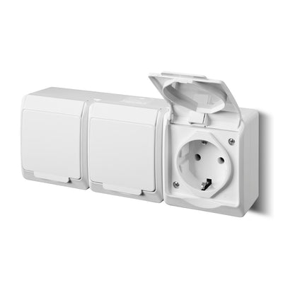 Pistikupesa 3-ne IP44 valge, pinnapealne, HERMES