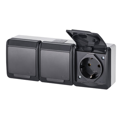 Pistikupesa 3-ne IP44 must/hall, pinnapealne, HERMES