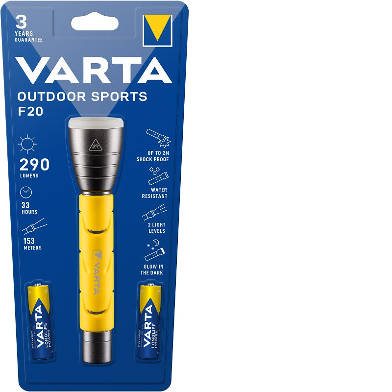 LED taskulamp Varta F20 Sport 5W 235 lm IPX4 37×160 mm hall/kollane