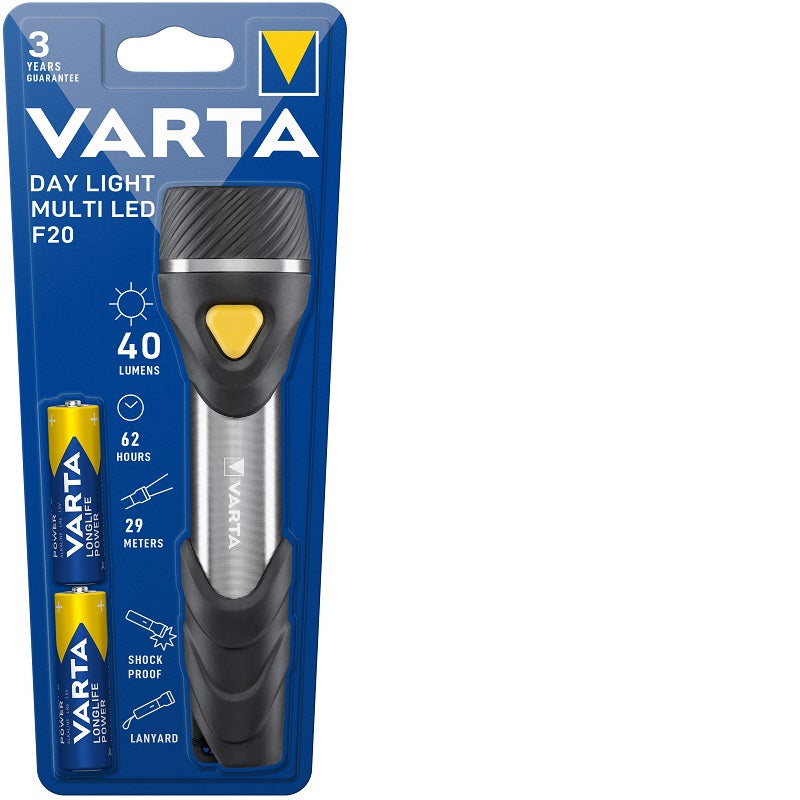 LED taskulamp Varta Day Light F20 40 lm 45×164 mm must/hõbedane