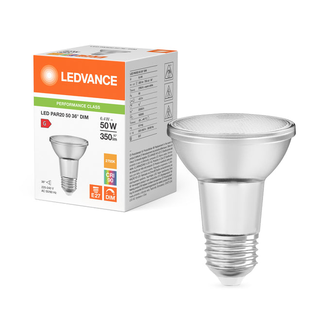 LED lamp E27 PAR20 6.4W 350 lm 2700K 36° dimmerdatav