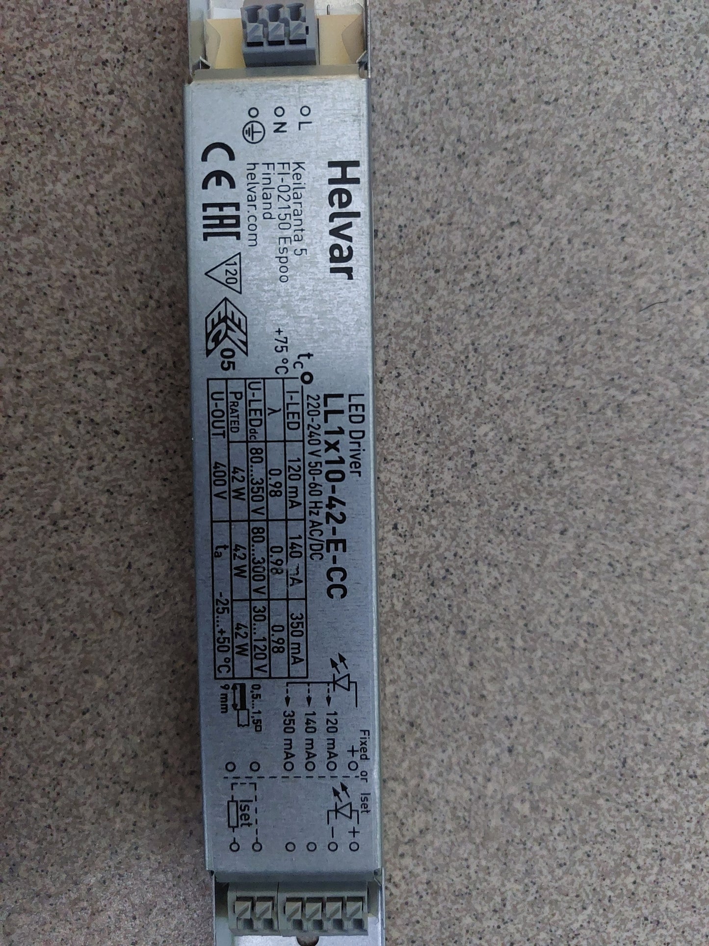 Toiteplokk LED Helvar LL1x10-42-E-CC, 10–42 W, 120–350 mA, IP20