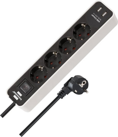 Pikendusjuhe 4 pesaga lüliti ja 2×USB-ga 1,5 m H05VV-F 3G1,5 mm² IP20 valge/must