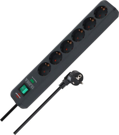Pikendusjuhe 6 pesaga lüliti ja ülepingekaitsega 1,5 m H05VV-F 3G1,5 mm² IP20 antratsiit
