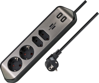 Nurgapikendusjuhe 4 pesaga ja 2×USB-ga 2 m IP20 hõbe/must