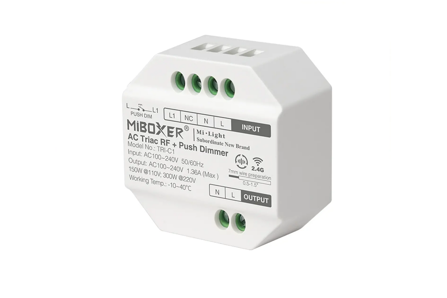 MiBoxer TRIAC RF dimmer 100–240V 300 W 1,36 A IP20 TRI-C1