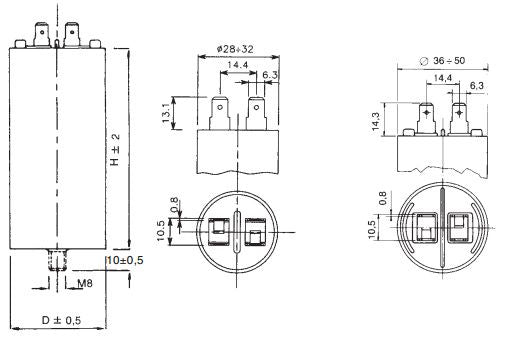 Kondensaator 16µF ±5% 475V +GRD ¨36×70mm Ducati