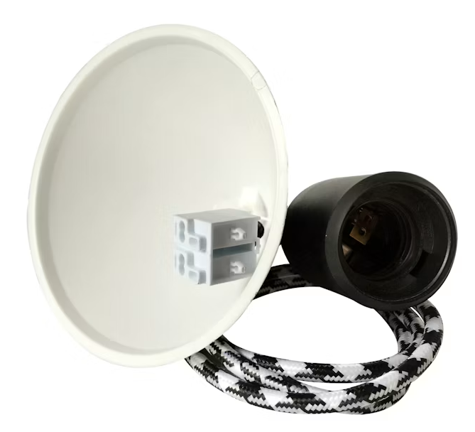 Lambipesa E27 tekstiilkaabliga must-valge