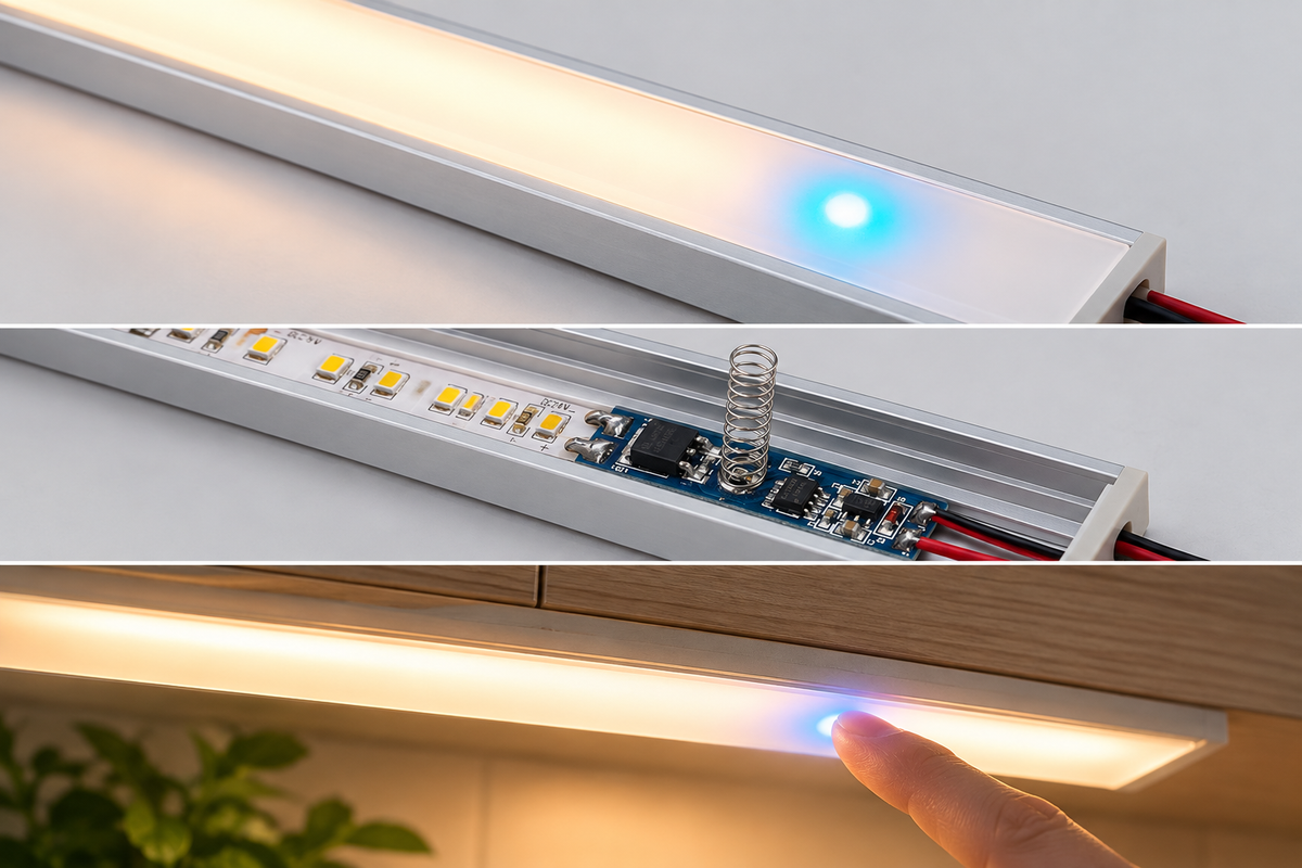 LED profiil 12V 24W 3000K COB puutelüliti astmelise dimmeriga 2m opaal hall IP20