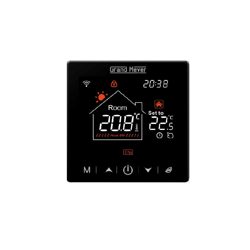 Wi-Fi flush-mounted underfloor heating thermostat for air/floor 20 A +5 to +95 °C black