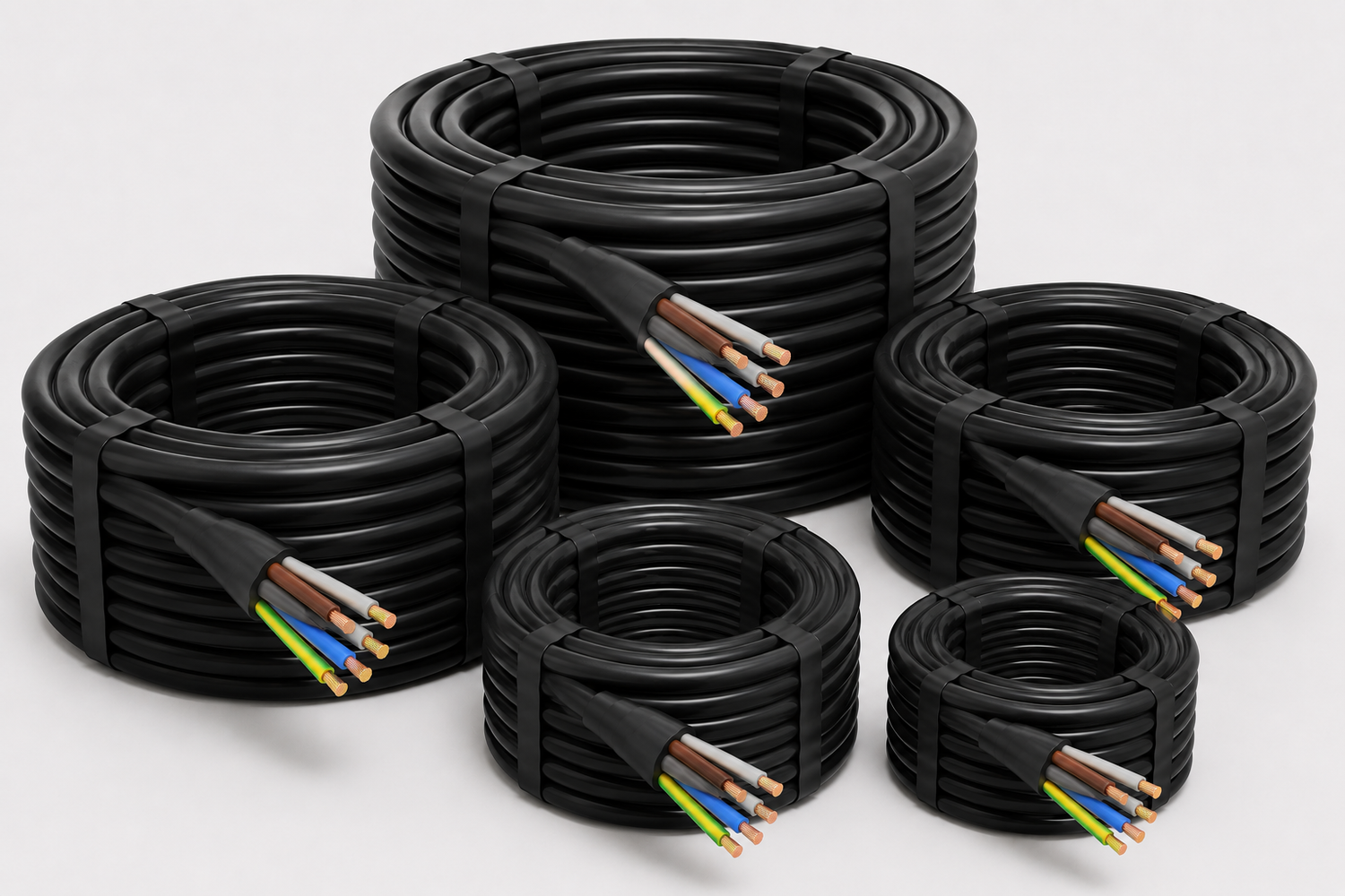 5-soonelised mustad kummikaablite rullid
