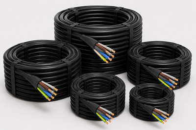 5-soonelised mustad kummikaablite rullid