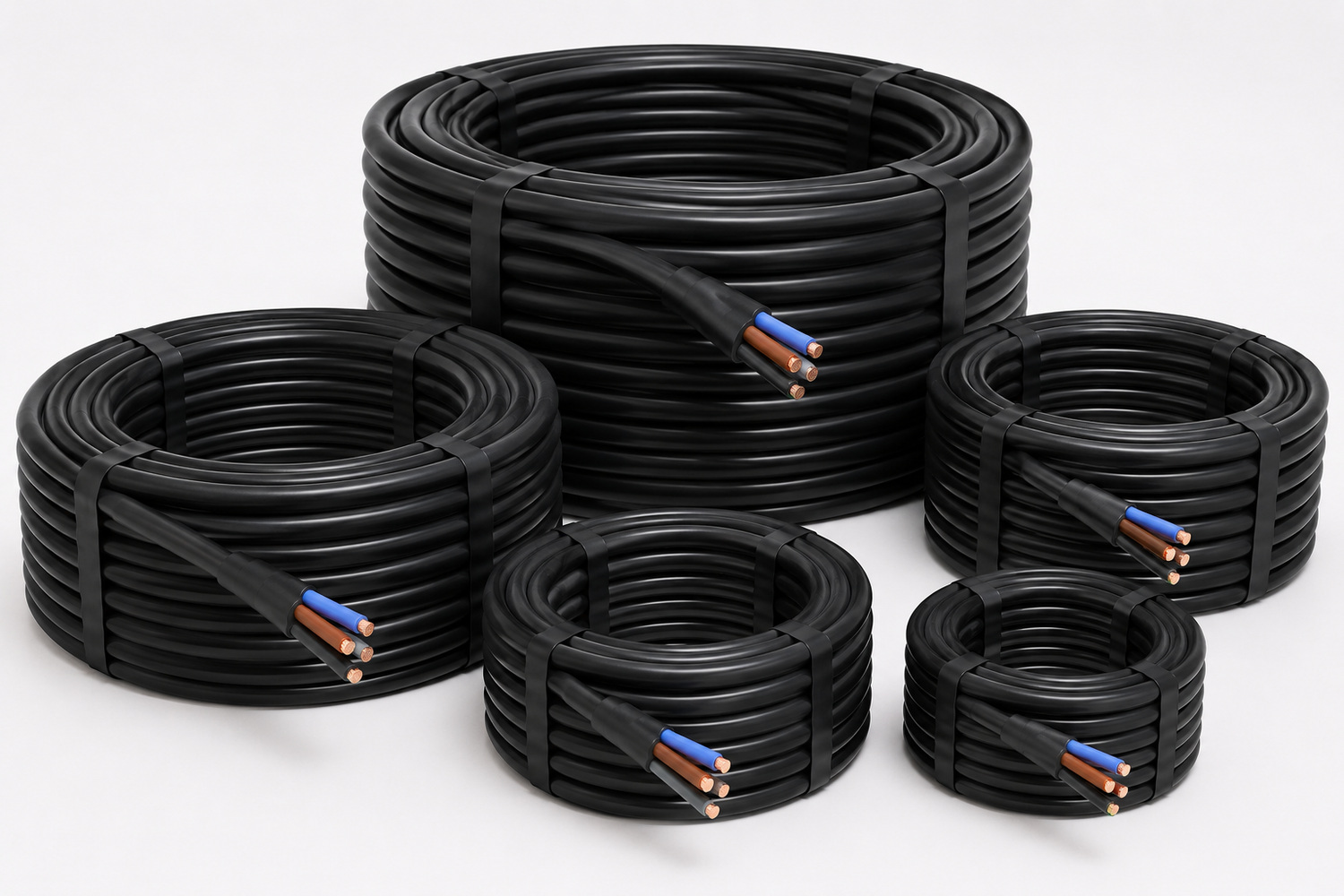 4-soonelised mustad kummikaablite rullid