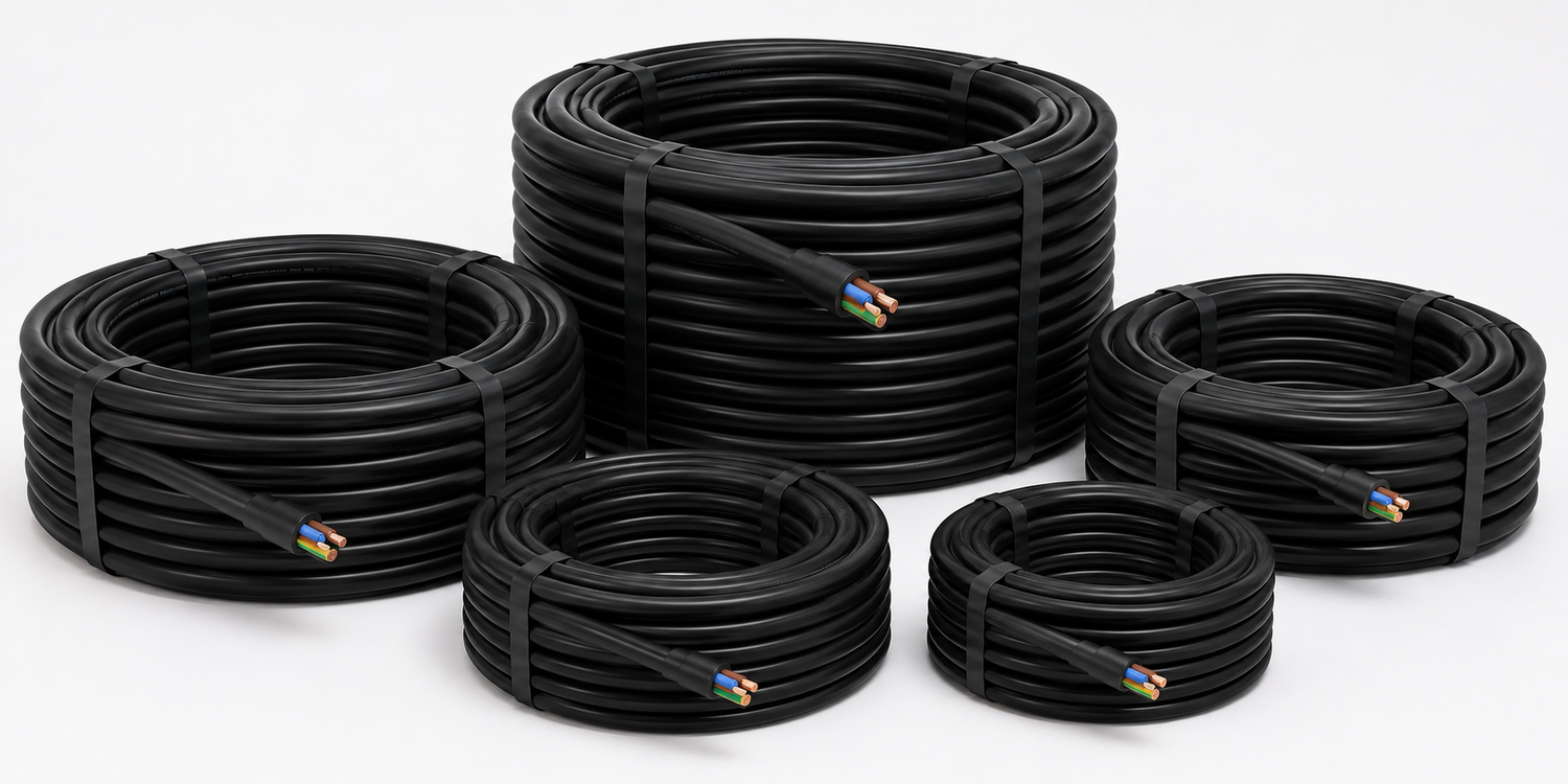 3-soonelised mustad kummikaablite rullid