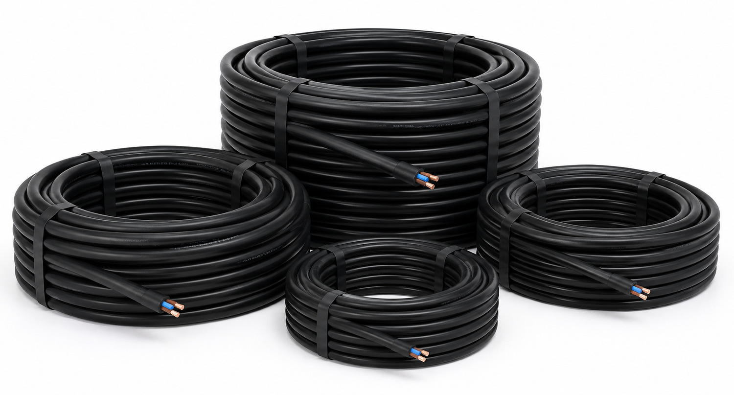 2-soonelised mustad kummikaablite rullid