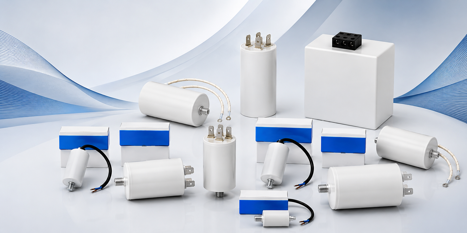 Erinevat tüüpi kondensaatorid elektri- ja elektroonikaseadmete töökindluse, käivituse ja pinge stabiliseerimise jaoks.