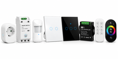 WiFi nutiseadmed, nutilülitid, nutipistikud, andurid ja LED-kontrollerid nutikodu automatiseerimiseks.