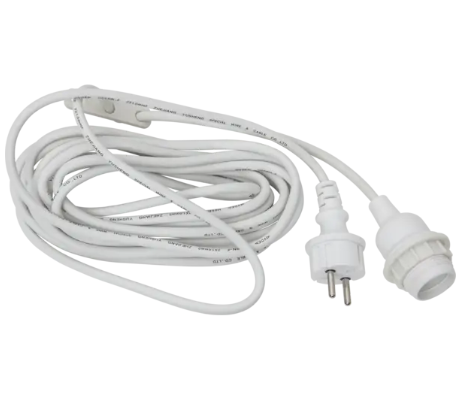 Lambipesa koos juhtmega, E27 valge 5m IP44
