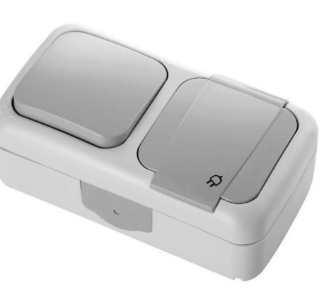 Pistikupesa+lüliti pinnapealne, IP54, hall