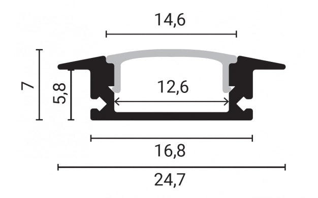 LED alumiiniumprofiil süv. 24,7x7,4 2m valge IP20