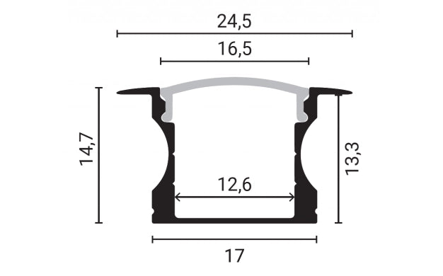 LED alumiiniumprofiil süv. 24,5x14,7 2m hall IP20