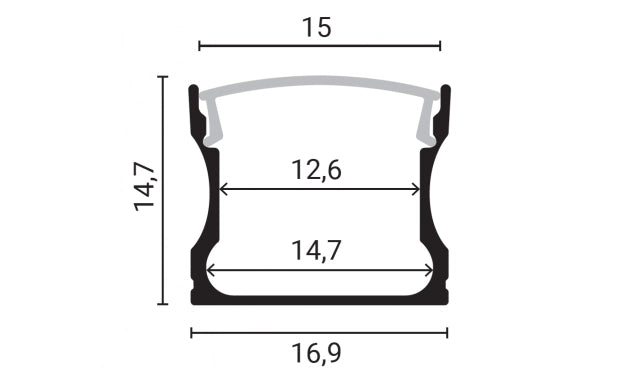 LED alumiiniumprofiil pp 17,2x14,4 2m hall IP20