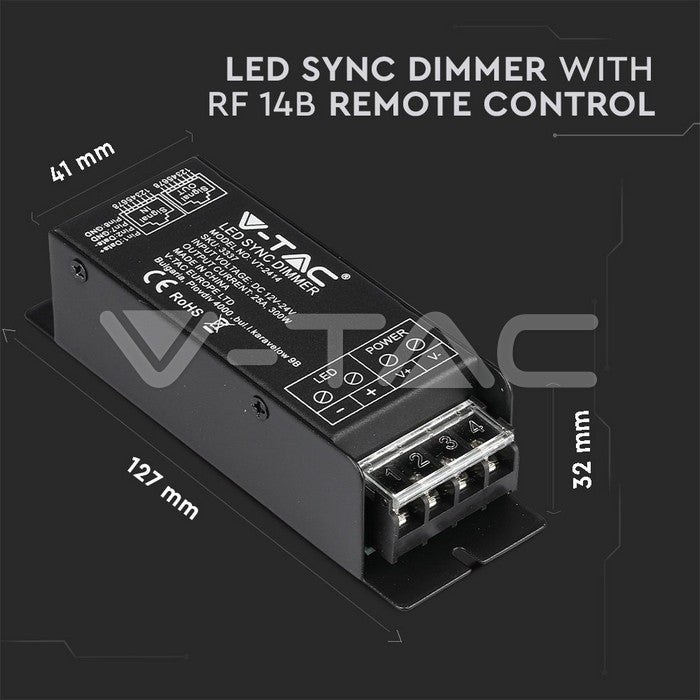 LED dimmer lüliti+pult 12V/24V 1 kanal 300W 25A
