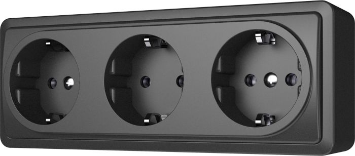 Pistikupesa maandusega 3-ne pinnapealne, must