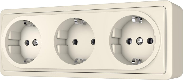 Pistikupesa maandusega 3-ne, pinnapealne, beež