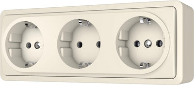 Pistikupesa maandusega 3-ne, pinnapealne, beež